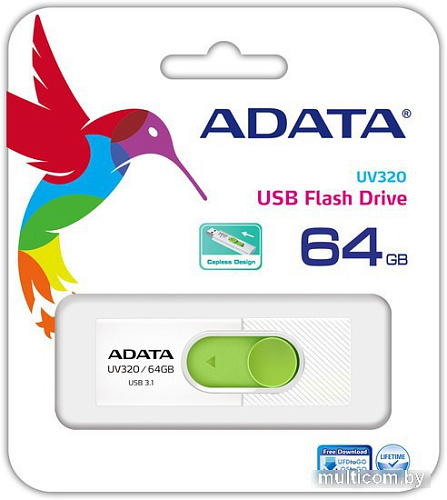 USB Flash A-Data UV320 64GB (белый/зеленый)