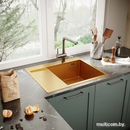 Кухонная мойка Mixline Pro 552927 (золото, с сифоном)
