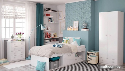 Шкаф распашной Polini Kids Simple двухсекционный с 1 ящиком 0001302.9 (белый)