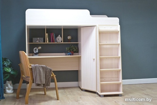 Кровать-чердак Красная звезда Р440 Капризун 5 со шкафом 180x80 (дуб млечный)