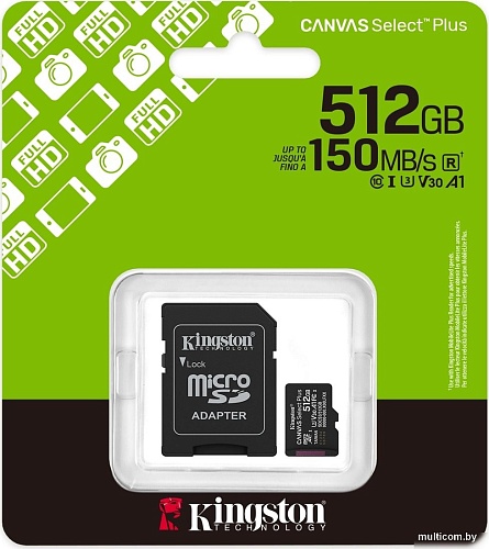 Карта памяти Kingston Canvas Select Plus microSDXC 512GB SDCS3/512GB (с адаптером)