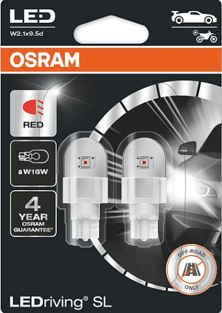 Светодиодная лампа Osram W16W LEDriving Red 2шт