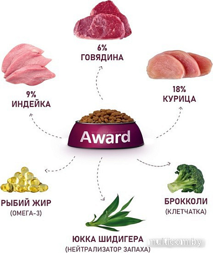 Сухой корм для кошек Award Adult Indoor Big Сats (для крупных пород с говядиной и курицей с добавлением брокколи и Юкки Шидигера) 400 г