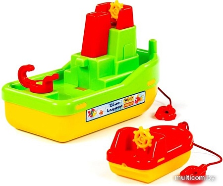 Игрушечный транспорт Полесье Набор №402, буксир Лагуна кор. №4 41227 (зеленый/красный/желтый)