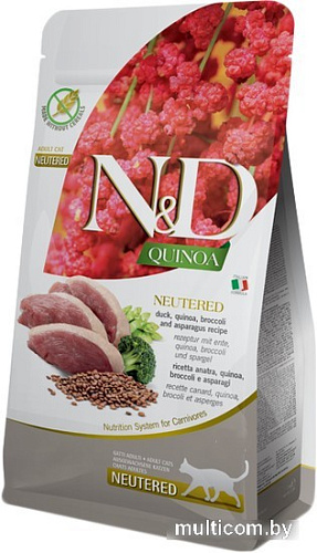 Сухой корм для кошек Farmina N&D Quinoa Duck, Broccoli, Asparagus Neutered Adult (с уткой, киноа, брокколи и спаржей для стерилизованных) 1.5 кг