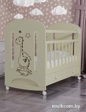 Классическая детская кроватка VDK Dino с маятником и ящиком (слоновая кость)