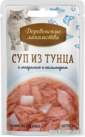 Лакомство для кошек Деревенские лакомства Суп из тунца с кальмаром и макрелью 35 г
