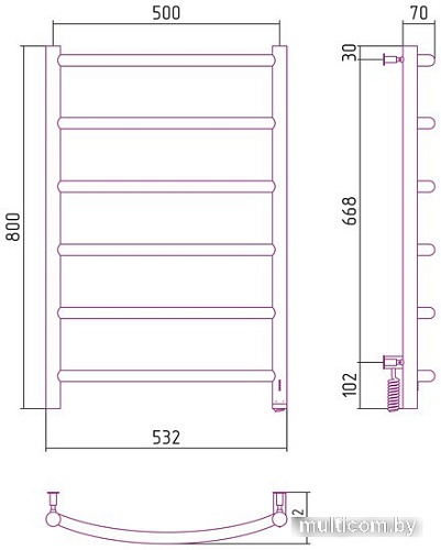 Полотенцесушитель Сунержа Галант 4.0 800х500 МЭМ правый 00-0831-8050