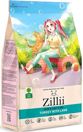 Сухой корм для кошек Zillii Skin & Coat индейка с ягненком 400 г