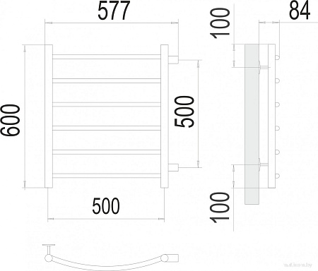 Полотенцесушитель TERMINUS Классик П6 500x600 (боковое подключение 50, хром)