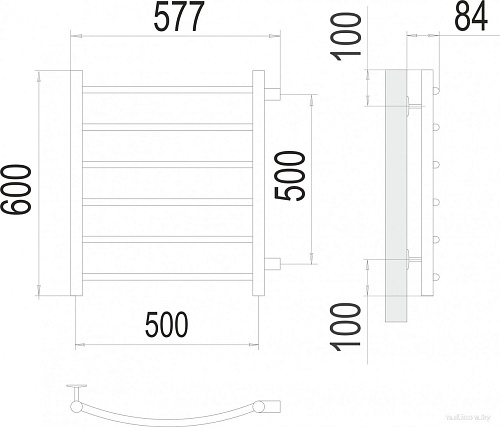 Полотенцесушитель TERMINUS Классик П6 500x600 (боковое подключение 50, хром)