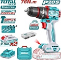 Ударная дрель-шуруповерт Total TIDLI20768 (с 2-мя АКБ, кейс)