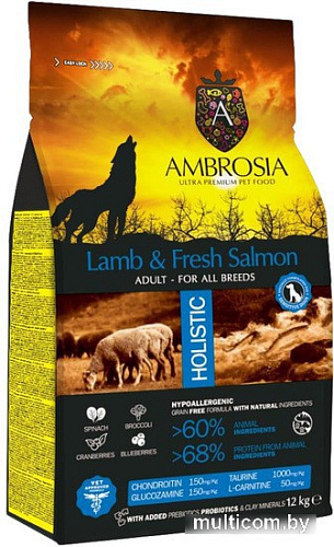 Сухой корм для собак Ambrosia Adult All Breeds Lamb & Fresh Salmon (для всех пород с ягненком и лососем) 12 кг
