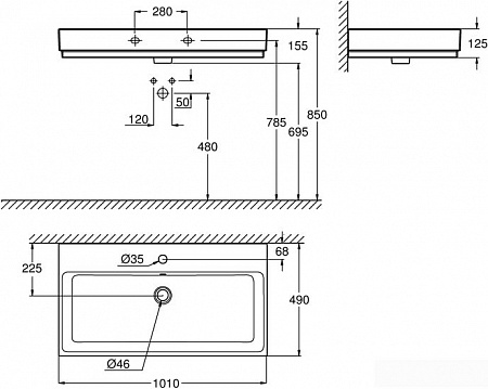 Умывальник Grohe 3938600H с гигиеническим покрытием 101x49