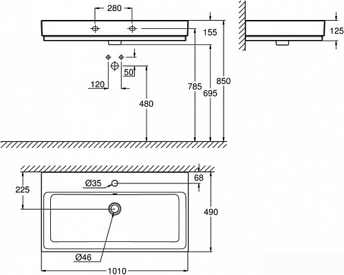 Умывальник Grohe 3938600H с гигиеническим покрытием 101x49