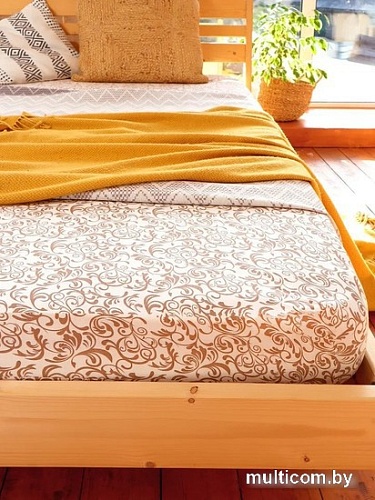 Постельное белье Luxsonia Трикотаж на резинке 140x200 3004 (вензель молочный)