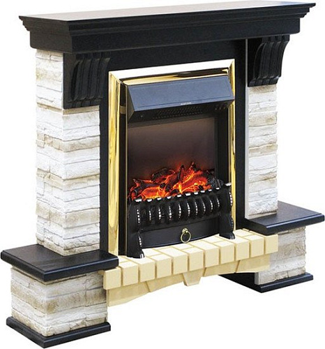 Каминокомплект Smolcom Stone Montebello STD с Fobos-FX Brass RB (темный орех)