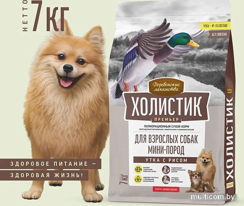 Сухой корм для собак Деревенские лакомства Холистик Премьер для мини-пород. Утка с рисом 7 кг