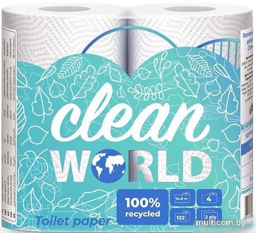 Туалетная бумага Sipto Clean World двухслойная (4 рулона)