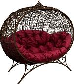 Садовый диван M-Group Улей на ножках 11220202 (коричневый ротанг/бордовая подушка)