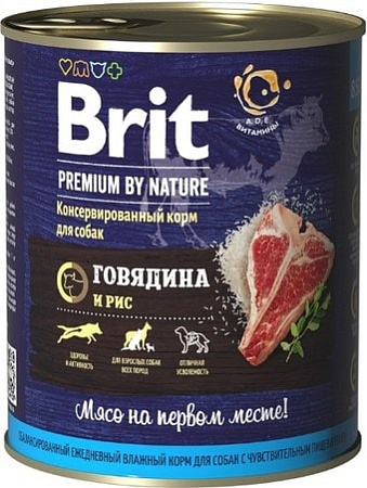Консервированный корм для собак Brit Premium By Nature Beef & Rice 850 г