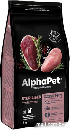 Сухой корм для кошек AlphaPet Superpremium Sterilised с уткой и индейкой 3 кг