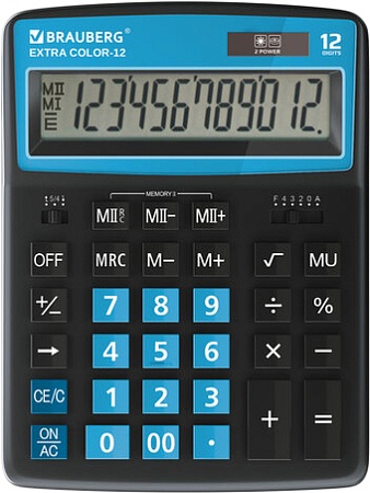 Бухгалтерский калькулятор BRAUBERG Extra Color-12-BKBU 250476 (черный/голубой)