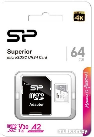 Карта памяти Silicon-Power Superior microSDXC SP064GBSTXDA2V20SP 64GB (с адаптером)