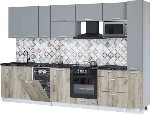Готовая кухня Интерлиния Мила Лайт 3.2-ПМ4 (серебро/дуб серый/кастилло темный)