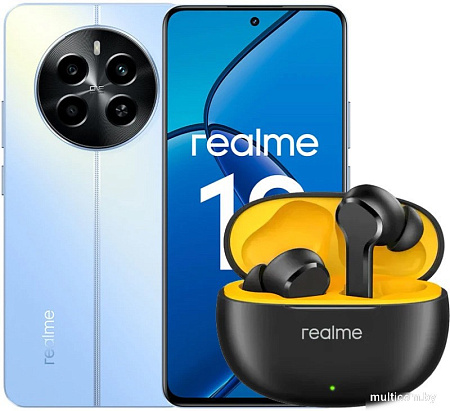 Смартфон Realme 12 RMX3871 8GB/512GB международная версия (голубой рассвет) и наушники Realme Buds T110 (черный)