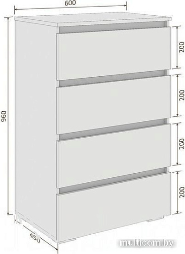 Комод Кортекс-мебель Бари 60 4ш (белый/белый/белый)