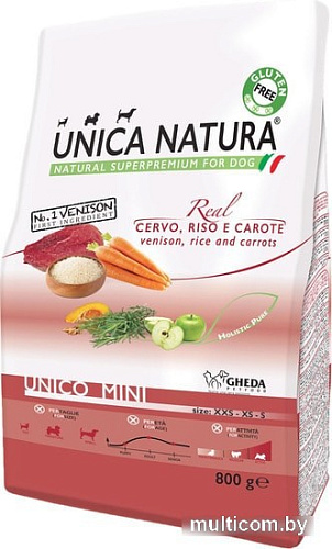 Сухой корм для собак Unica Natura Unico Mini с олениной, рисом и морковью 800 г