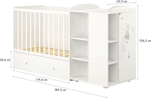 Кроватка-трансформер Polini Kids French 800, Amis, с комодом (белый)