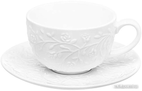 Чашка с блюдцем Elan Gallery Веточки-цветочки 630058