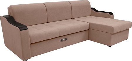 Диван Сириус Лидер-3 с оттоманкой ППУ 260x165 (Eva 02 велюр светло-бежевый)