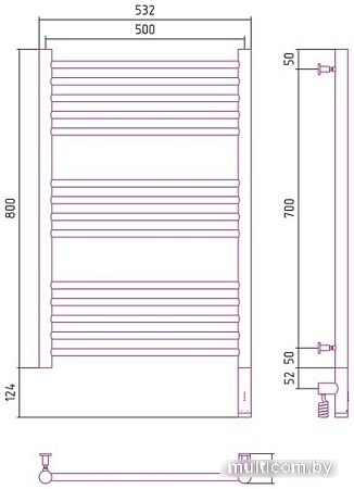 Полотенцесушитель Сунержа Богема 3.0 прямая 800х500 МЭМ правый 071-5805-8050