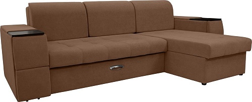 Диван Сириус Лидер-13 с оттоманкой ППУ 285x165 (Eva 03 светло-коричневый)