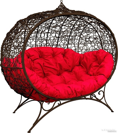 Садовый диван M-Group Улей на ножках 11220206 (коричневый ротанг/красная подушка)