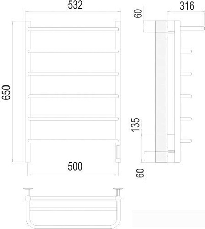Полотенцесушитель TERMINUS Полка П6 500x650 нп электро