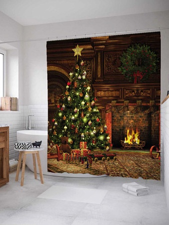 Шторка-занавеска для ванны JoyArty Новогодние братишки-зайчишки sc_78082