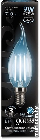 Светодиодная лампа Gauss Filament Candle tailed E14 9 Вт 4100 К 104801209