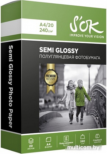 Фотобумага S'OK Semi Glossy Photo Paper A4 240 г/м2 20 листов SA4240020SG