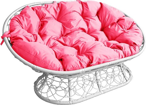Садовый диван M-Group Мамасан 12110108 (белый ротанг/розовая подушка)