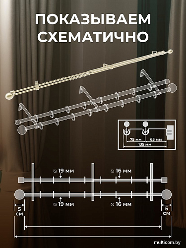 Карниз для штор Sundays Home Сфера Раздвижной 16/19мм 2-х рядный (белый глянец, 1.6-3м)
