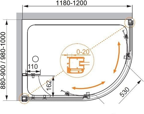 Душевой уголок Cezares Anima-W-RH-2-120/100-P-Cr-L