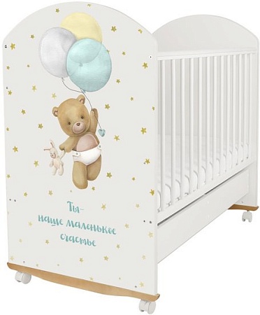 Классическая детская кроватка Indigo My Sleepy Слоник колесо-качалка и ящик (белый)