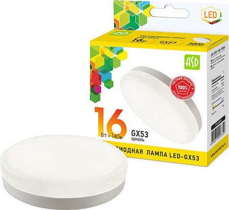 Светодиодная лампочка ASD LED-GX53-standard 16 Вт 3000 К 4690612018720