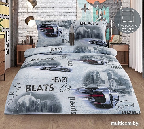 Постельное белье Миланика Адреналин 1.5сп подростковый с наволочкой 70x70 (бязь)