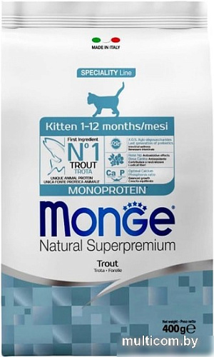 Сухой корм для кошек Monge Kitten Monoprotein Trout 400 г