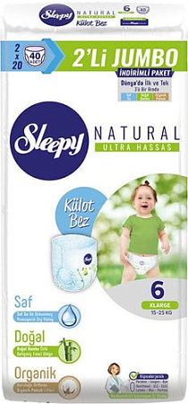 Трусики-подгузники Sleepy Natural 6 Extra large 15-25 кг 2Х Jumbo (40 шт)